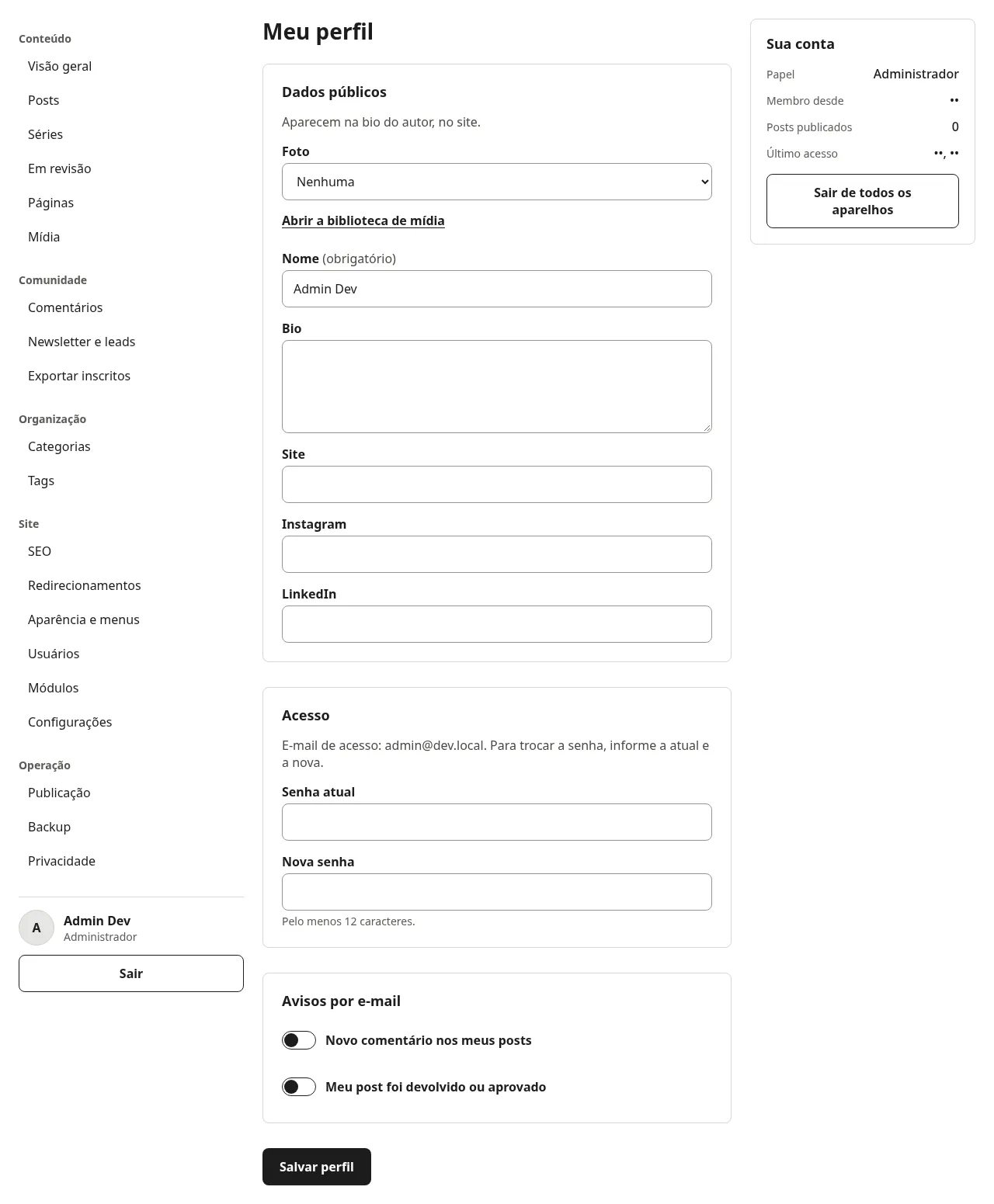 Tela Meu perfil