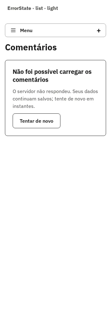 ErrorState de uma lista que não carregou, em 360 px