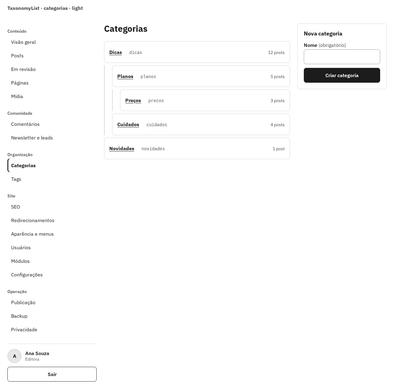 TaxonomyList com categorias, em 1280 px